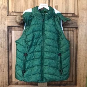 Green Puffer Vest with Faux Fur hood
